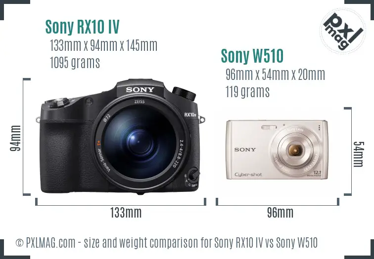 Sony RX10 IV vs Sony W510 size comparison