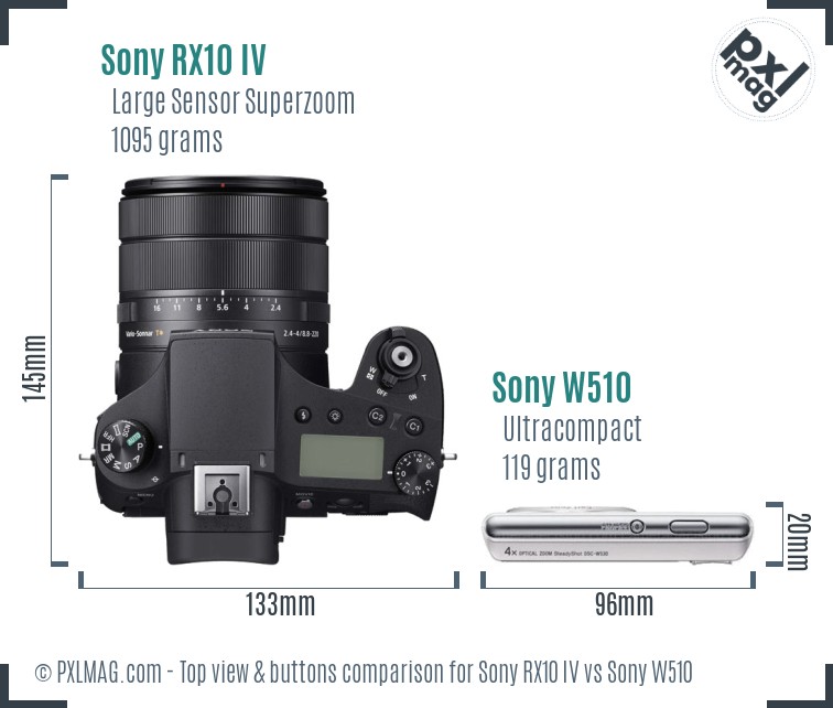 Sony RX10 IV vs Sony W510 top view buttons comparison