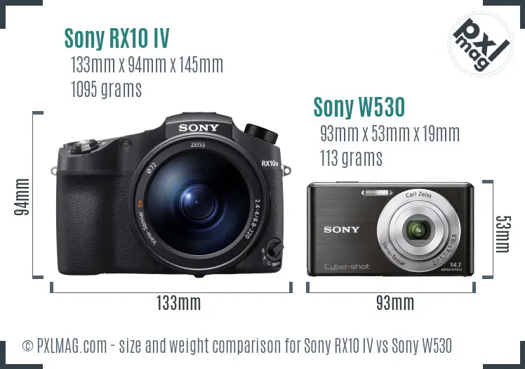 Sony RX10 IV vs Sony W530 size comparison