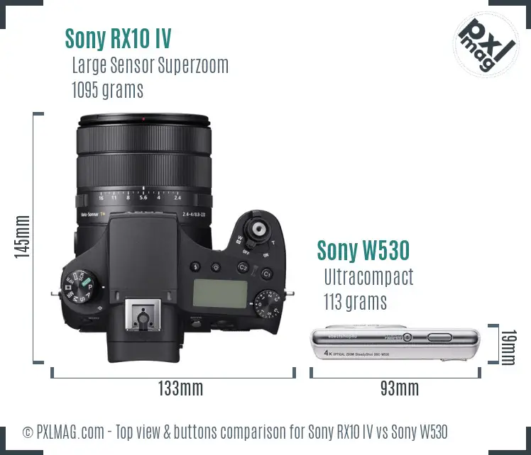 Sony RX10 IV vs Sony W530 top view buttons comparison