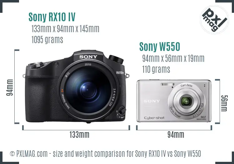 Sony RX10 IV vs Sony W550 size comparison