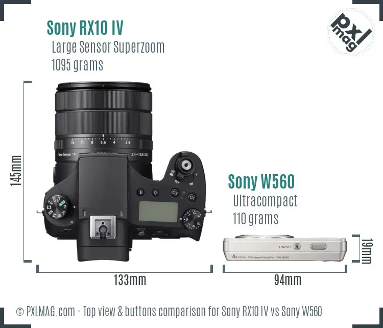 Sony RX10 IV vs Sony W560 top view buttons comparison