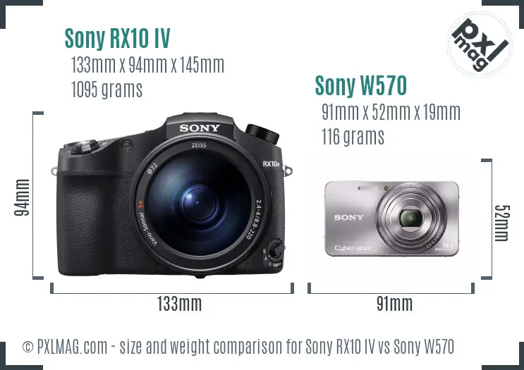 Sony RX10 IV vs Sony W570 size comparison