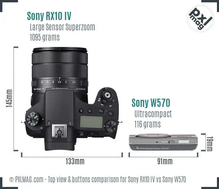 Sony RX10 IV vs Sony W570 top view buttons comparison