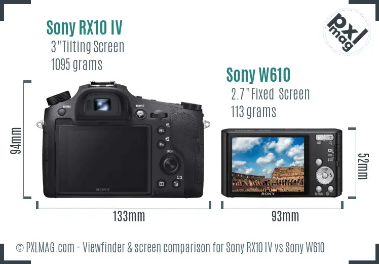 Sony RX10 IV vs Sony W610 Screen and Viewfinder comparison
