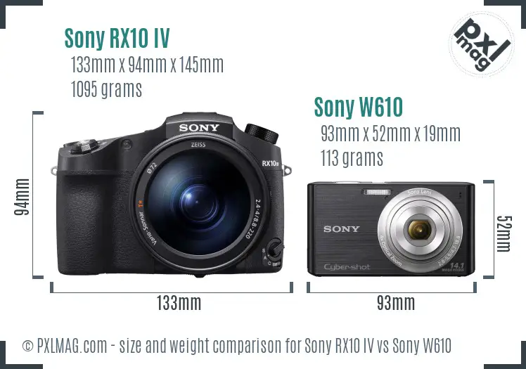 Sony RX10 IV vs Sony W610 size comparison