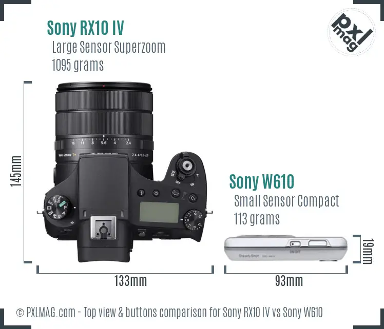 Sony RX10 IV vs Sony W610 top view buttons comparison