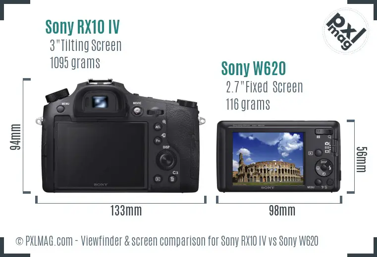 Sony RX10 IV vs Sony W620 Screen and Viewfinder comparison