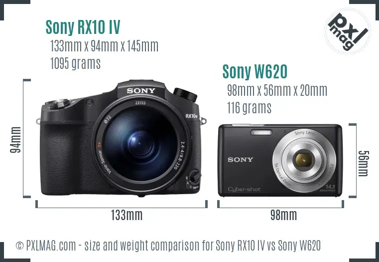 Sony RX10 IV vs Sony W620 size comparison