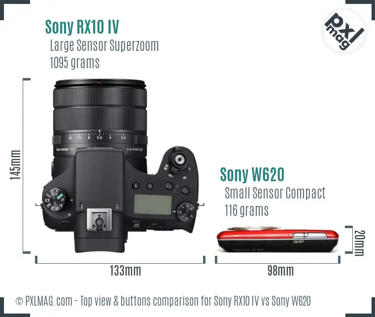 Sony RX10 IV vs Sony W620 top view buttons comparison