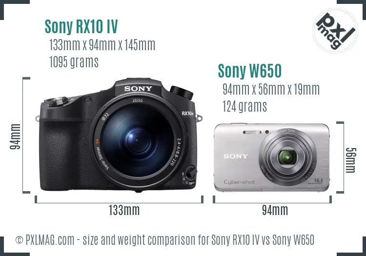 Sony RX10 IV vs Sony W650 size comparison