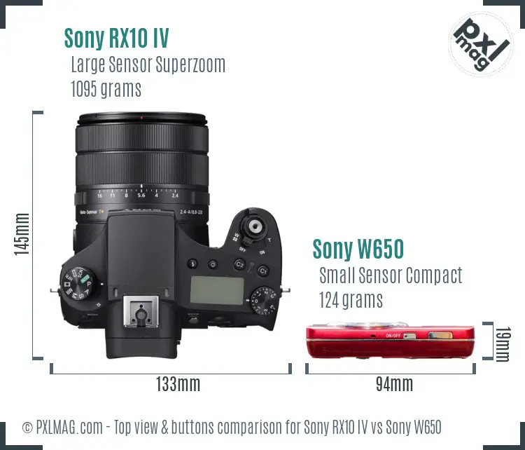 Sony RX10 IV vs Sony W650 top view buttons comparison