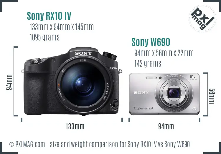 Sony RX10 IV vs Sony W690 size comparison