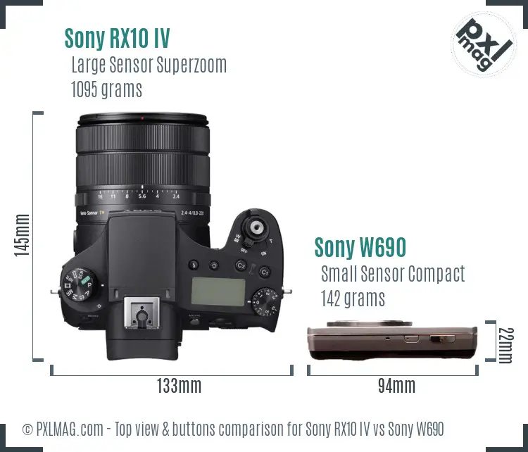Sony RX10 IV vs Sony W690 top view buttons comparison