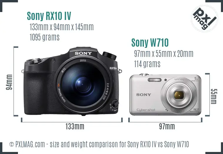 Sony RX10 IV vs Sony W710 size comparison