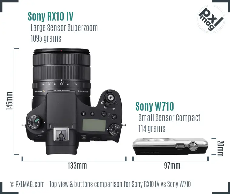 Sony RX10 IV vs Sony W710 top view buttons comparison