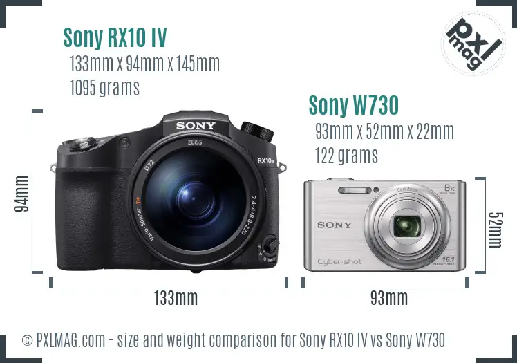 Sony RX10 IV vs Sony W730 size comparison