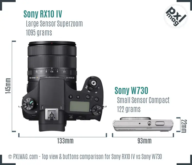 Sony RX10 IV vs Sony W730 top view buttons comparison