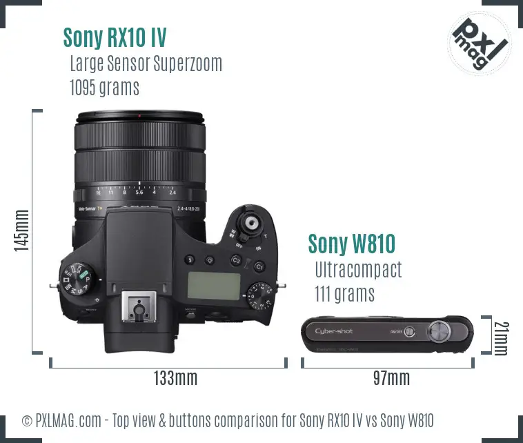 Sony RX10 IV vs Sony W810 top view buttons comparison