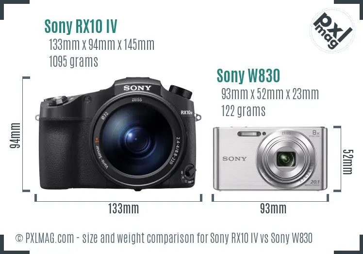 Sony RX10 IV vs Sony W830 size comparison
