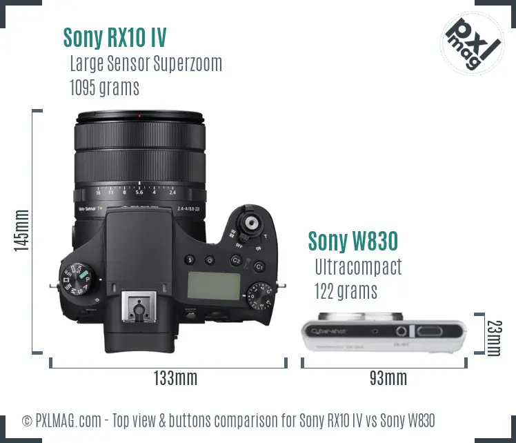 Sony RX10 IV vs Sony W830 top view buttons comparison