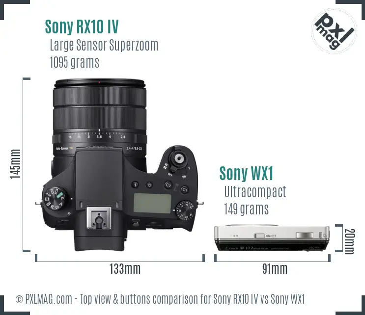 Sony RX10 IV vs Sony WX1 top view buttons comparison