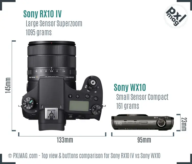 Sony RX10 IV vs Sony WX10 top view buttons comparison