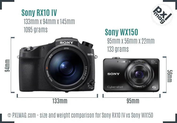 Sony RX10 IV vs Sony WX150 size comparison