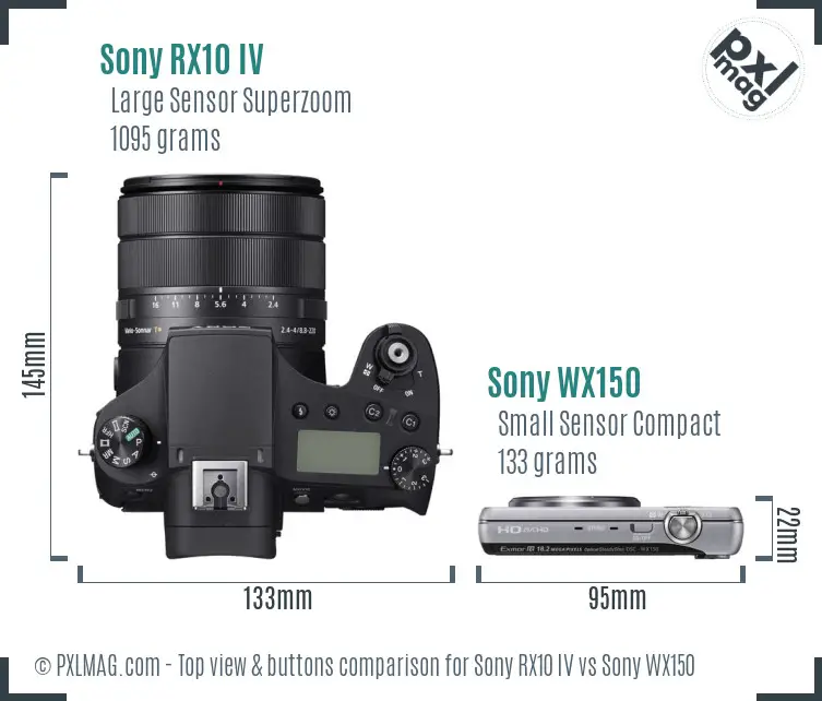Sony RX10 IV vs Sony WX150 top view buttons comparison