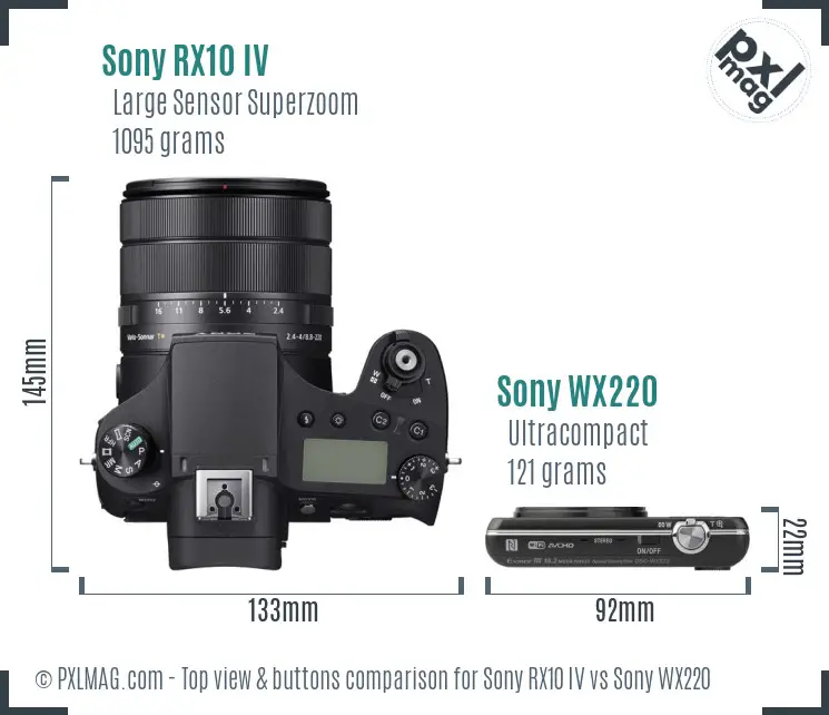 Sony RX10 IV vs Sony WX220 top view buttons comparison