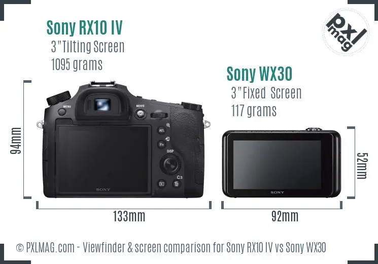Sony RX10 IV vs Sony WX30 Screen and Viewfinder comparison