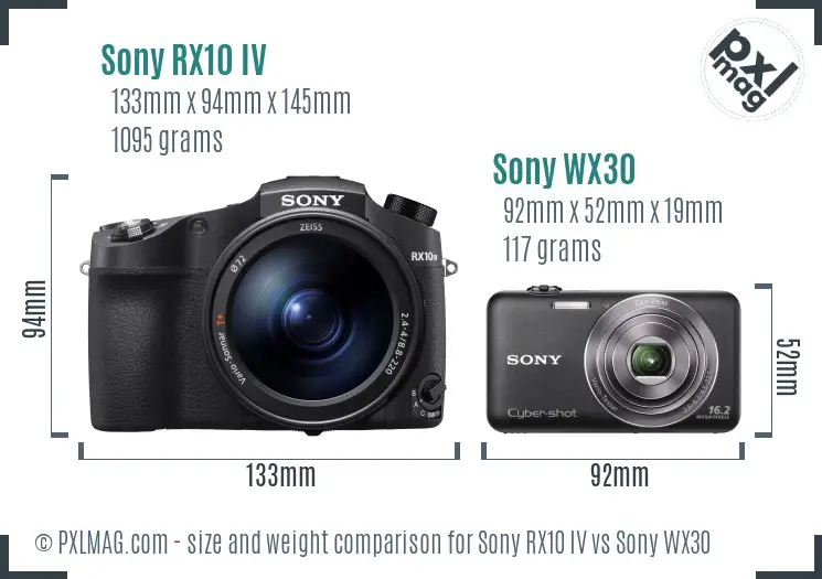 Sony RX10 IV vs Sony WX30 size comparison