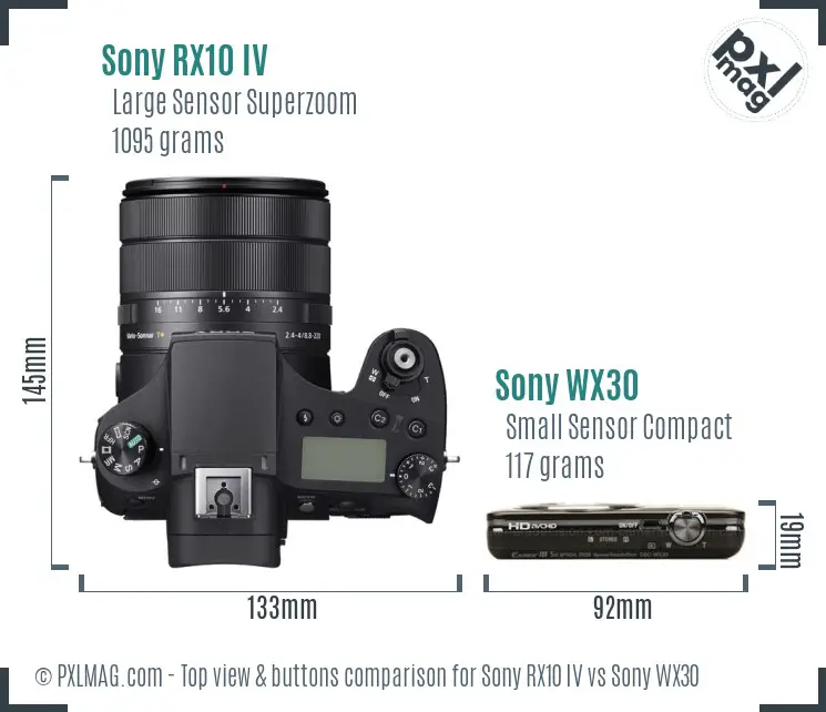 Sony RX10 IV vs Sony WX30 top view buttons comparison