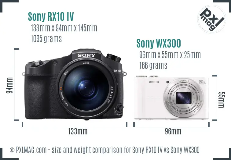 Sony RX10 IV vs Sony WX300 size comparison