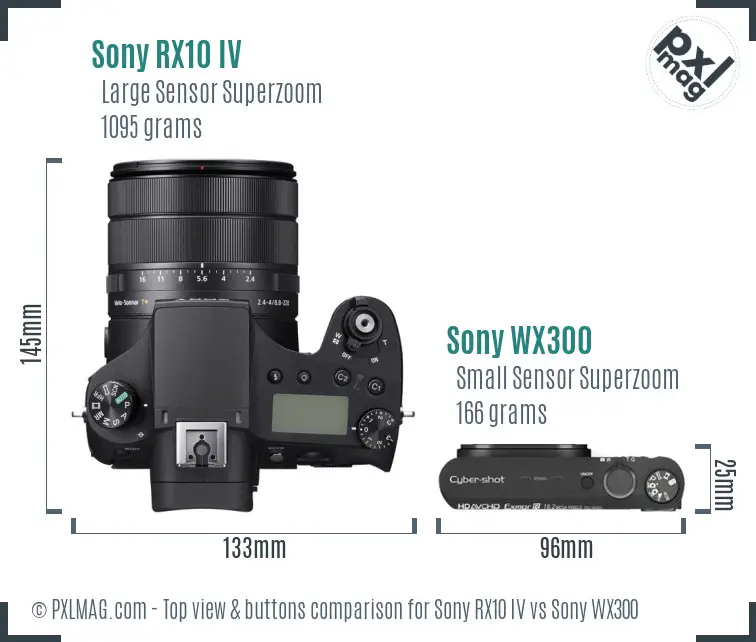 Sony RX10 IV vs Sony WX300 top view buttons comparison