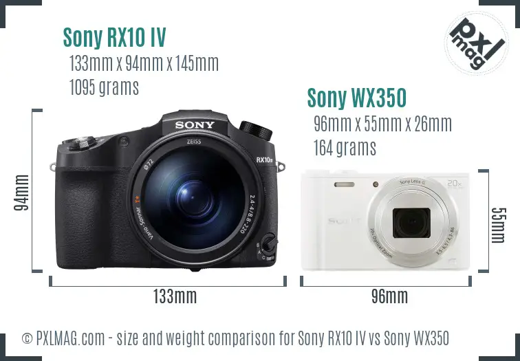 Sony RX10 IV vs Sony WX350 size comparison
