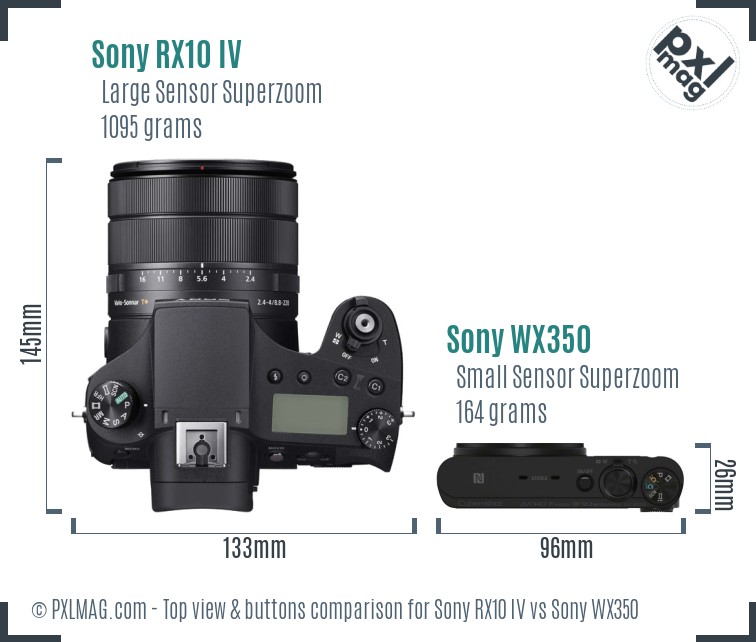 Sony RX10 IV vs Sony WX350 top view buttons comparison