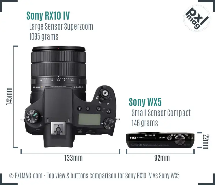 Sony RX10 IV vs Sony WX5 top view buttons comparison