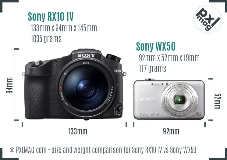 Sony RX10 IV vs Sony WX50 size comparison
