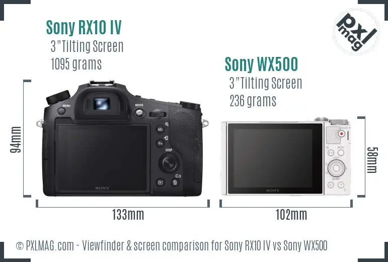 Sony RX10 IV vs Sony WX500 Screen and Viewfinder comparison