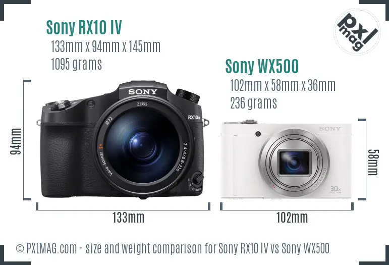 Sony RX10 IV vs Sony WX500 size comparison