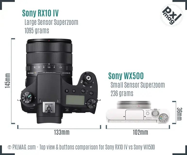 Sony RX10 IV vs Sony WX500 top view buttons comparison