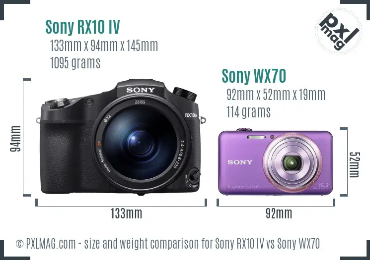 Sony RX10 IV vs Sony WX70 size comparison