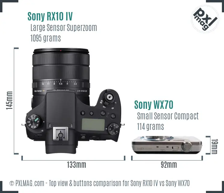 Sony RX10 IV vs Sony WX70 top view buttons comparison