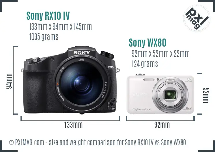 Sony RX10 IV vs Sony WX80 size comparison