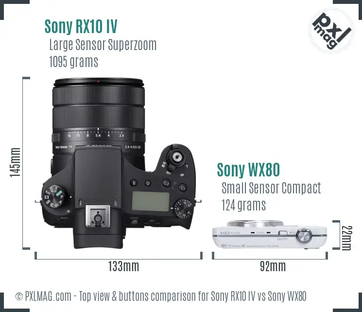 Sony RX10 IV vs Sony WX80 top view buttons comparison