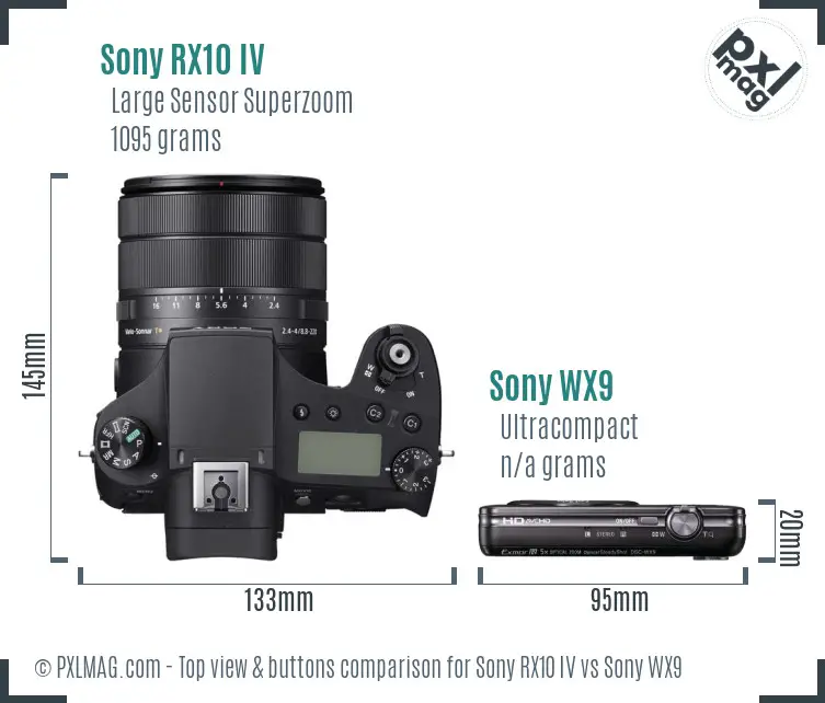 Sony RX10 IV vs Sony WX9 top view buttons comparison