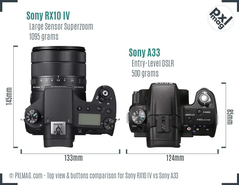 Sony RX10 IV vs Sony A33 top view buttons comparison