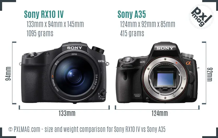 Sony RX10 IV vs Sony A35 size comparison