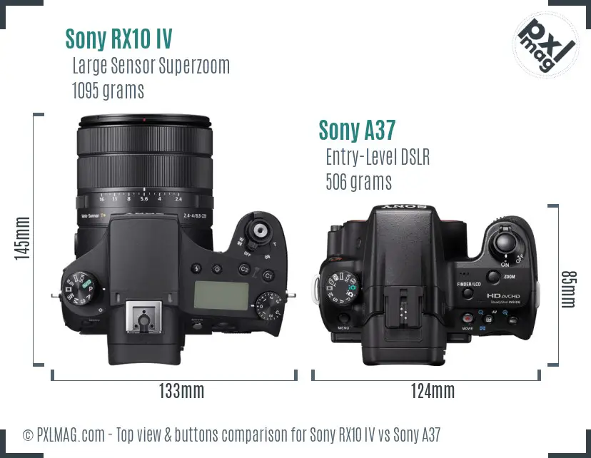 Sony RX10 IV vs Sony A37 top view buttons comparison